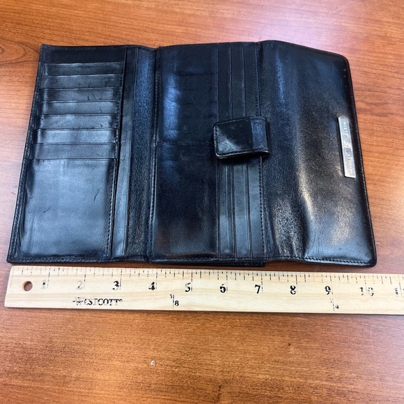 Vintage Michel Klein Black Leather Wallet Card Slots Zip Pouch Bill Fold - Picture 12 of 16
